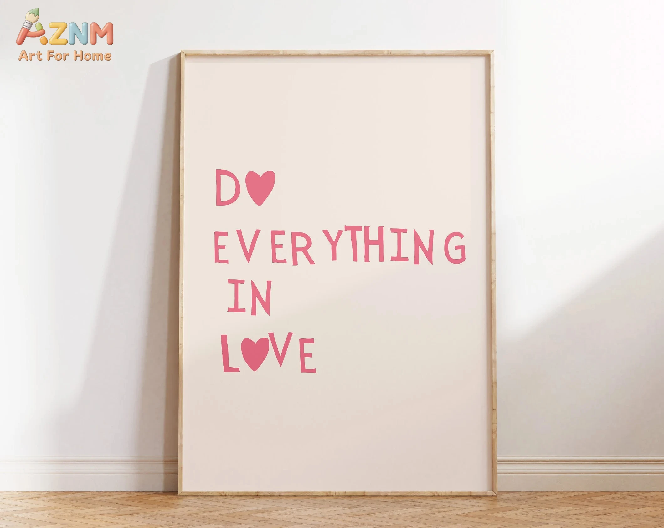 AZNM Do Everything In Love Motivational Quote Canvas Wall Art, Modern Minimalist Red Heart Typography Print Poster, Unframed Sin