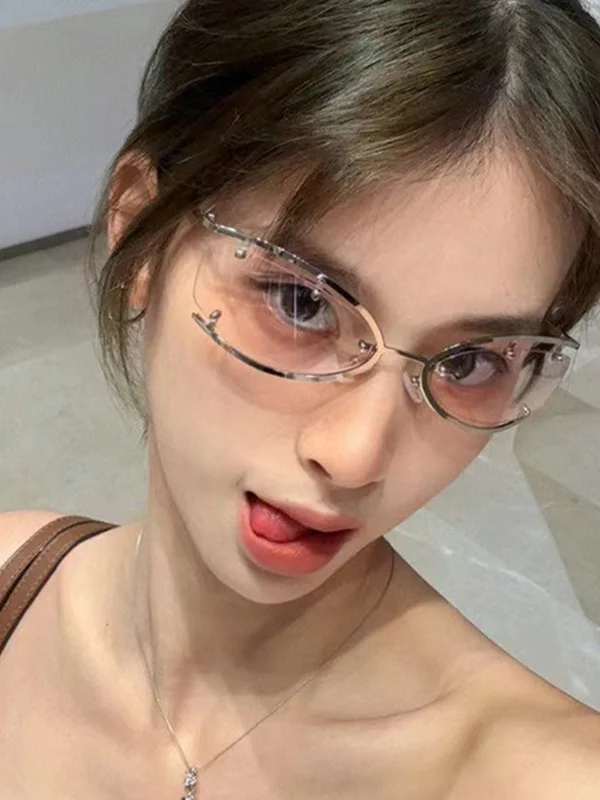 Kacamata Hitam Logam Berongga Warna Merkuriu untuk Wanita, Teknologi Masa Depan, Kacamata Hitam Sle, Modis untuk Wajah Bulat