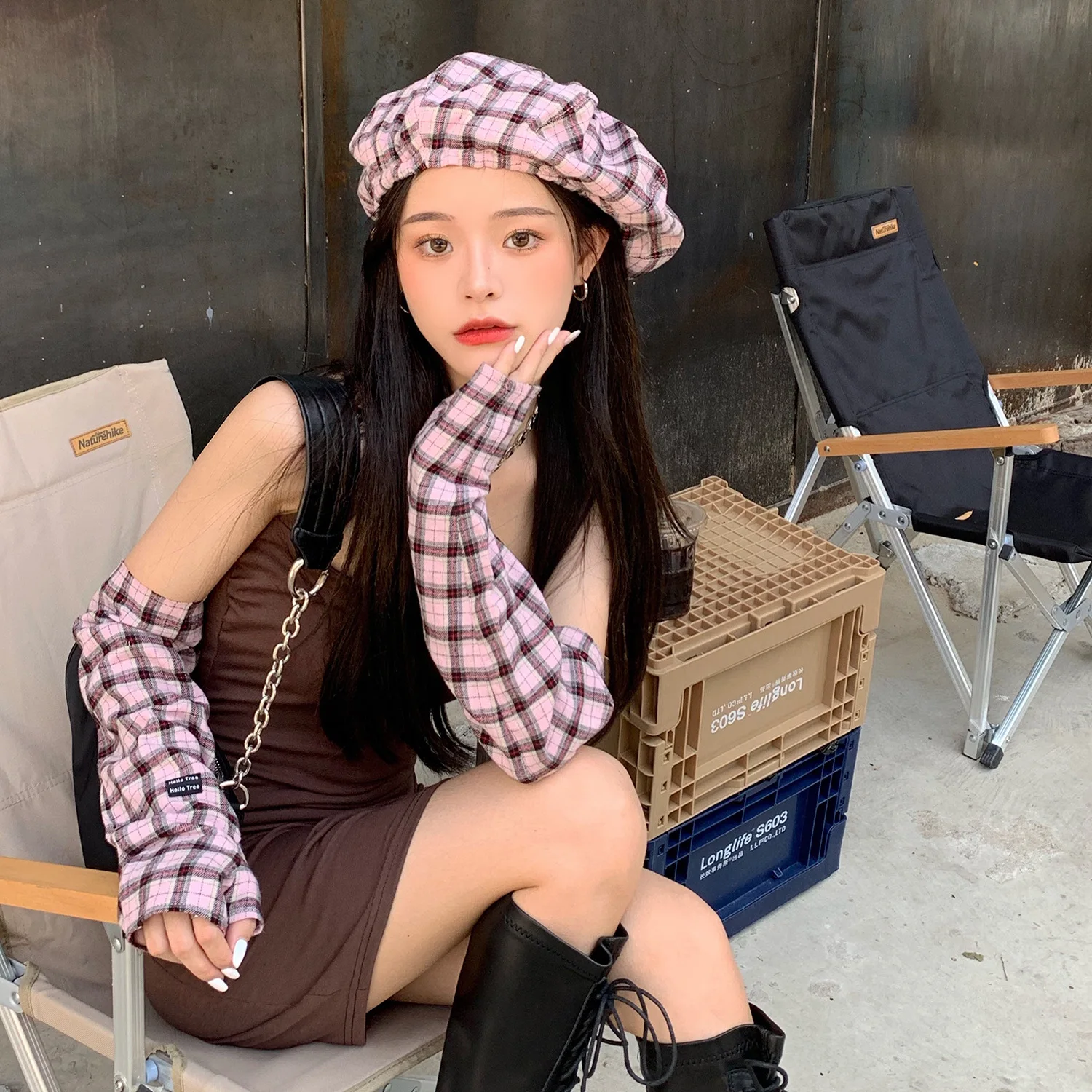 Korean New Style Red Plaid Beret Female Spring and Autumn Niche Cloud Hat Ins Jellyfish Hat Summer