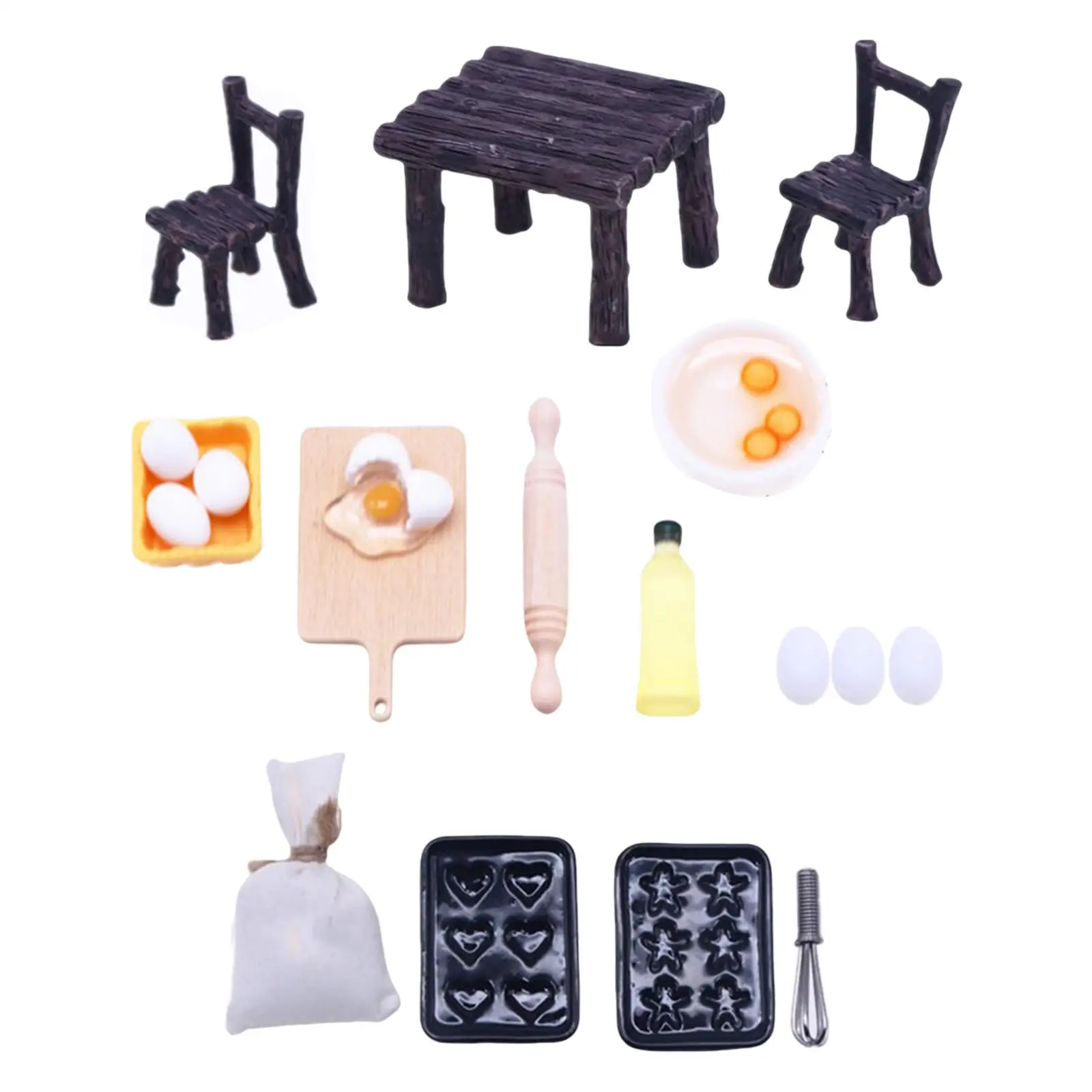 1:12 Miniature Play Sets Miniature Kitchen Dinner Toys Pretend Play Toy Set Rolling Pin Tray Egg Bowl Olive Oil Decor Gift