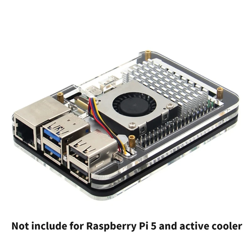 Capa acrílica de 5 camadas para raspberry pi 5, compatível com raspberry pi 5, resfriador ativo, recortes de precisão, durável, fácil de usar