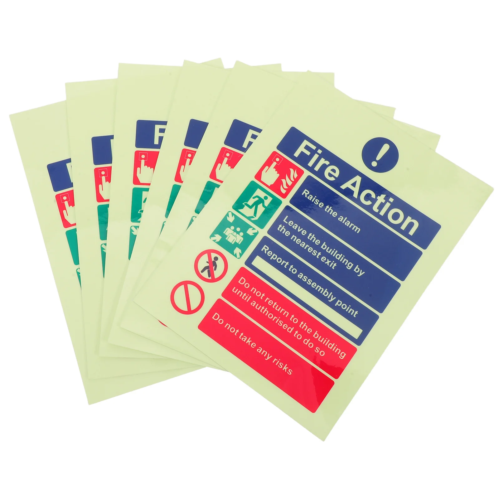 

6pcs 15X20Cm Glow In The Safety Sticker Night Luminous Emergency Procedure For Office Warehouse Hospital School Public