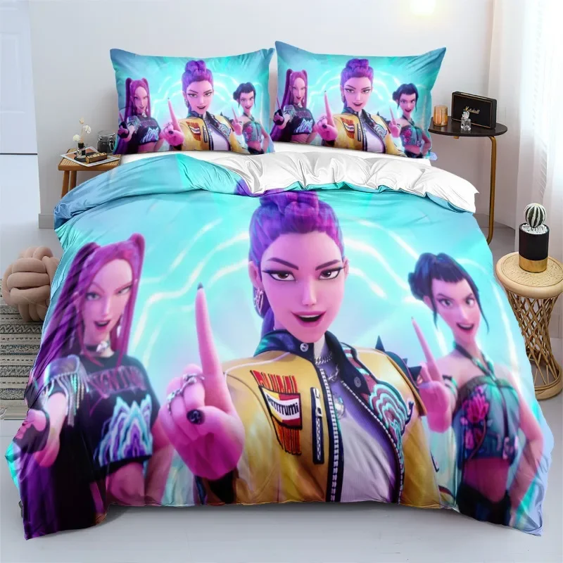 K-Pop Bettwäsche-Set, Dämonenjäger-Thema, bunter Druck, Polyester, Studentenwohnheim, Bettlaken, Bettbezug, Kindergeschenk, Heimtextilien