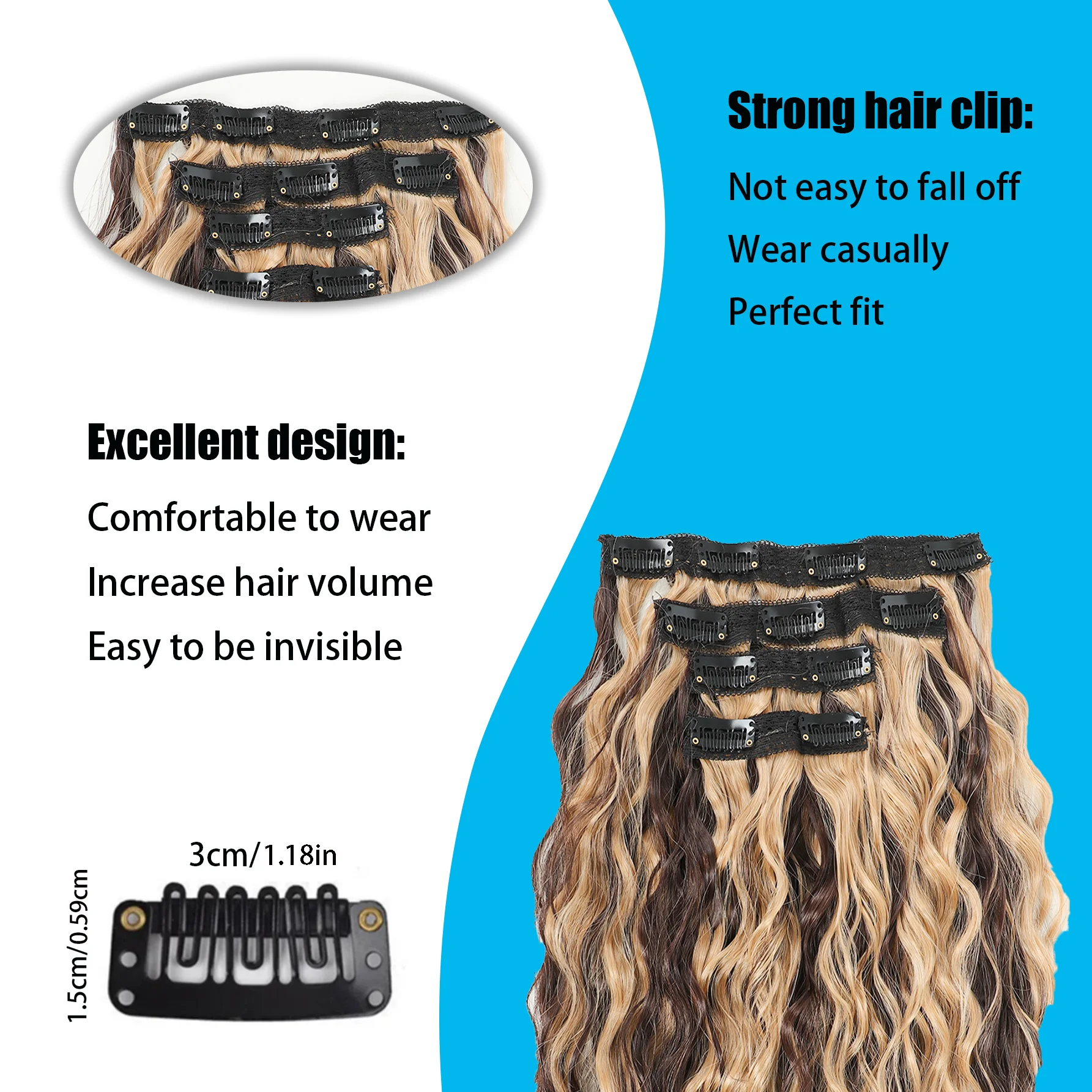 Extensões onduladas sintéticas do cabelo para mulheres, parte superior do cabelo, onda elegante, rolo curto, rabos de cavalo, 12"