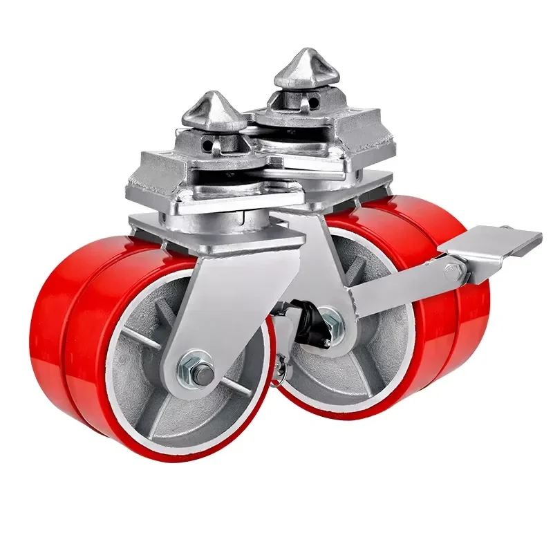 6''8''10''12'' Heavy Shipping Container Cast Iron PU Twin Wheel Casters Container Wheels for Maximum Load and Durability