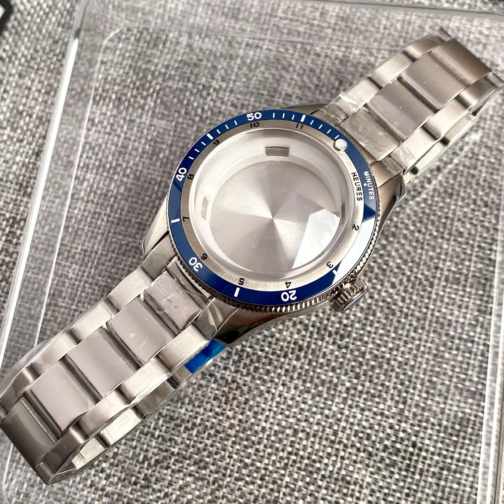 40mm Double Bow Sapphire Crystal Watch Case with Bracelet Fit for NH35 NH36 NH38 PT5000 200m Waterproof 316L Stainless Steel