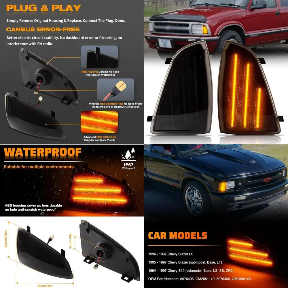 

1994-1997 Chevy Blazer S10 LED Corner Lights with Side Marker and Turn Signal, OEM Part Numbers GM2551140 & GM2550140