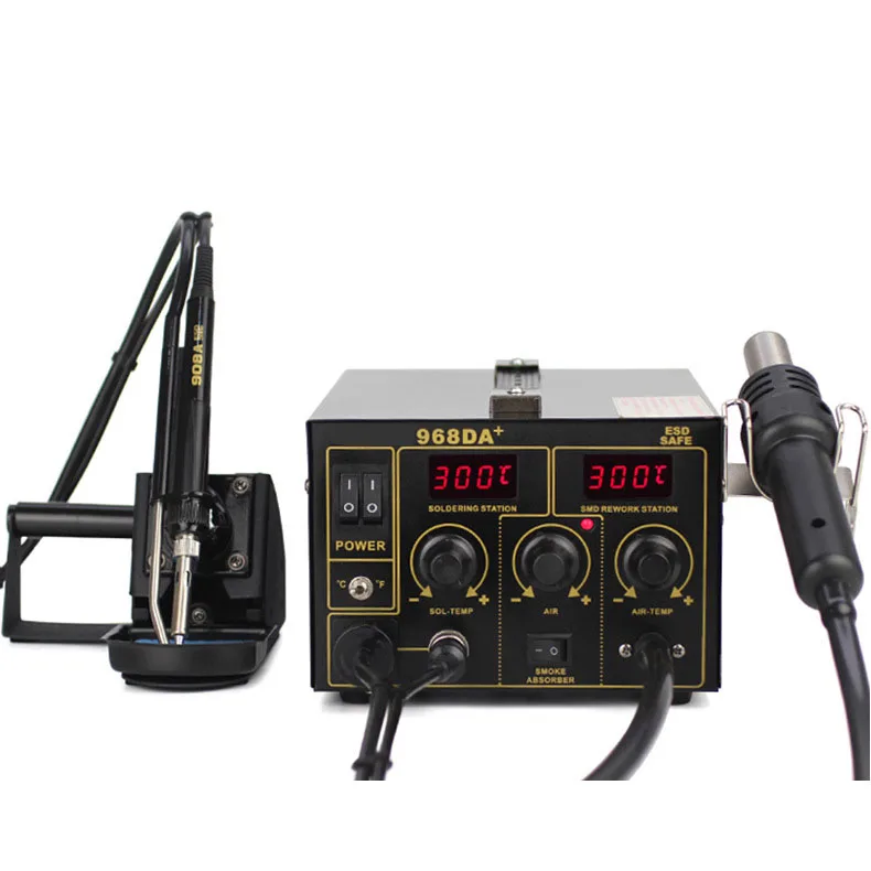 Pistola de aire caliente con control de temperatura 968DA + con soldador y estación de soldadura base Esponja de limpieza resistente a altas temperaturas