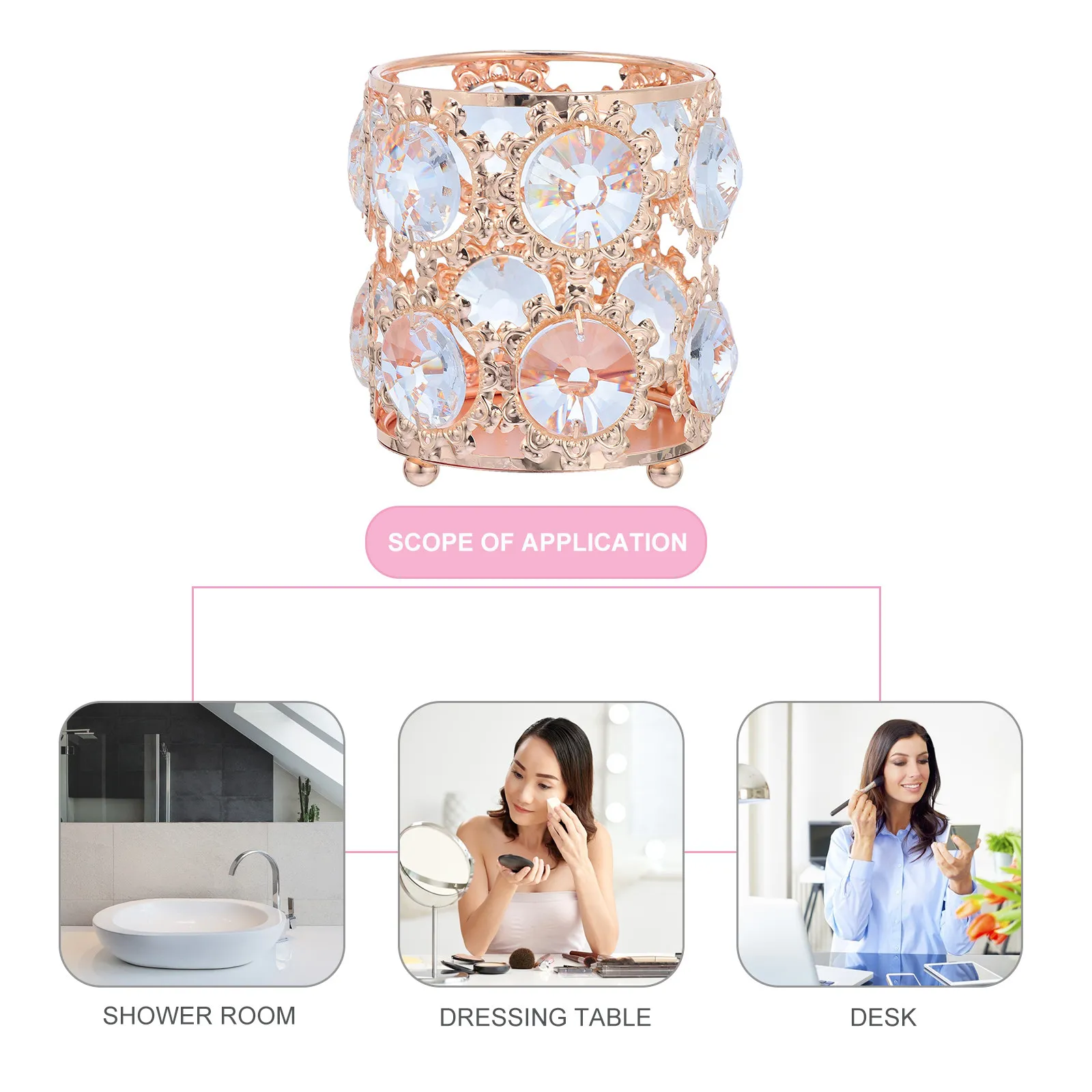 

Элегантный органайзер для кистей для макияжа со стразами, современный минималистичный дизайн, настольный контейнер для ручек, канцелярских принадлежностей для офиса и дома