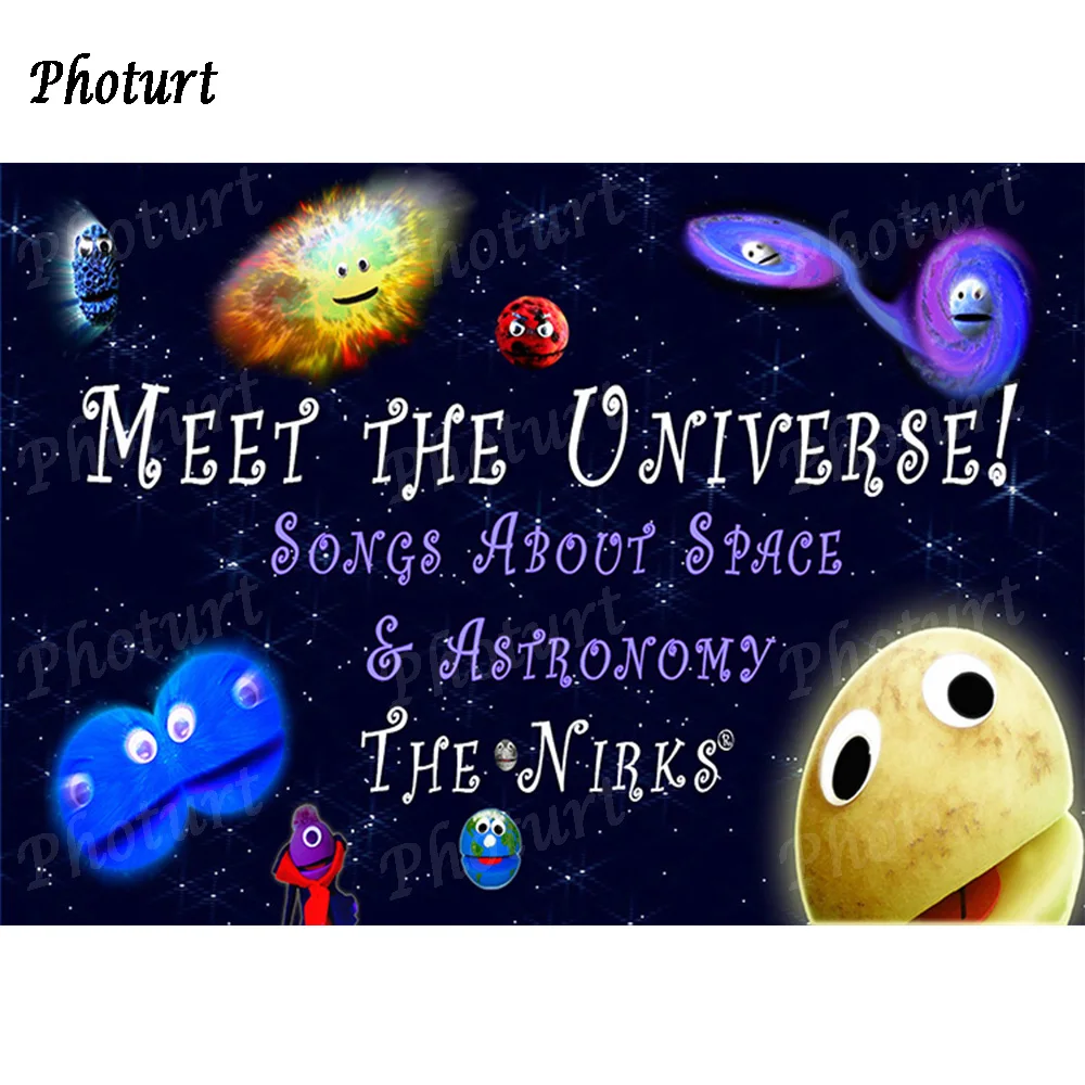 PHOTURT Space Song Meet Universe Backdrop Kids Birthday Photo Background Cartoon Movie Polyester Vinyl Decorate Studio Props