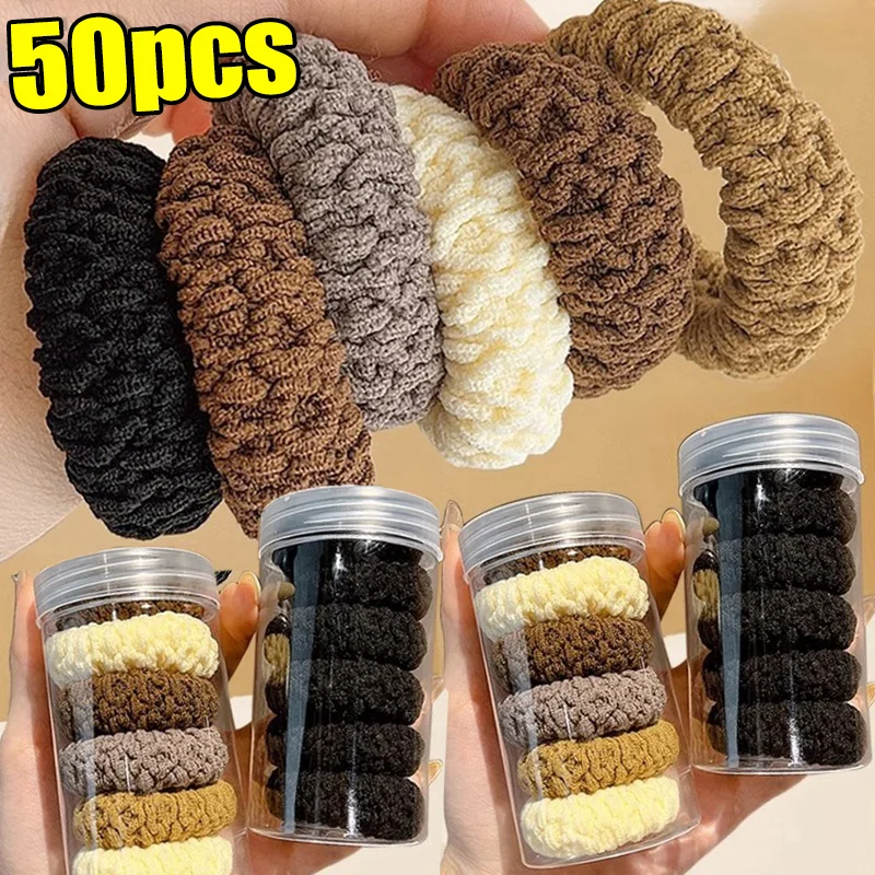 

50pcs Women Thick Elastic Bands Cloth Ball Head Headband High Ponytail Hair Ties Solid Korean New Headwear Girl Hair Accessoires