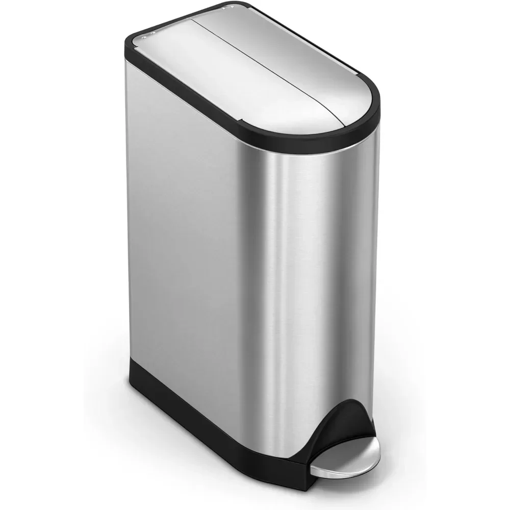 Butterfly Lid Kitchen Step Trash Can, Brushed Stainless Steel Strong Steel Pedals Fingerprint-Proof Removable Inner Bucket