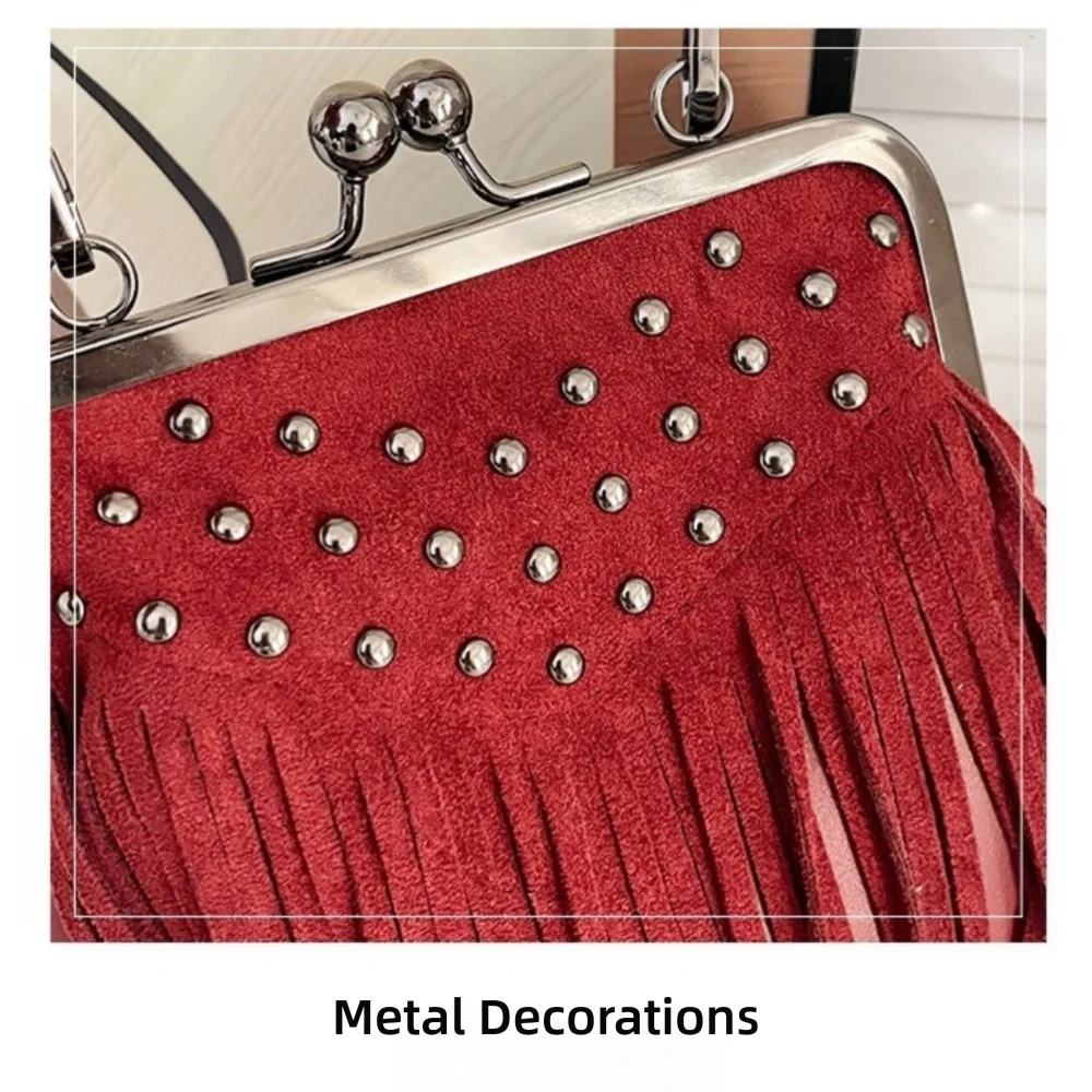 

Elegant Rivet Crossbody Bag Tassel Versatile Shoulder Bag Casual Small Square Bag Women