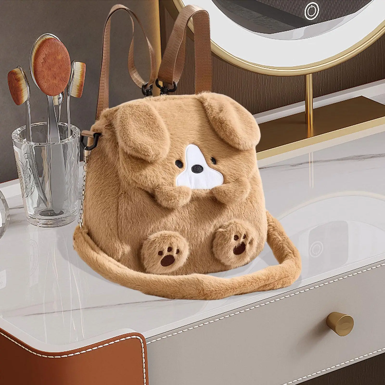 Mochila de cachorro de pelúcia leve para crianças mochila para mulheres meninas meninos adultos