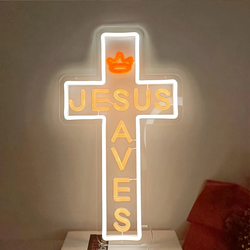 Jesus Cross Neon Sign God Jesus Christ Cross Light up LED Sign Wall Mounted Cross Light for Home Party Meditation Easter Gift