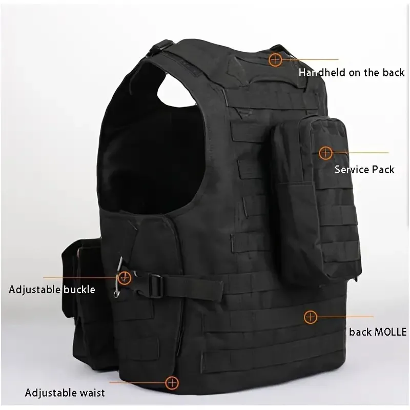 Chaleco táctico de Paintball Airsoft para hombre, equipo al aire libre con hebillas ajustables, sistema Molle, bolsa colgante desmontable, apto para