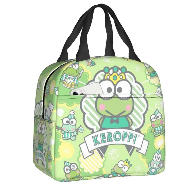 Custom Kawaii Keroppi Lunch Bag uomo donna Cooler scatole per il pranzo isolate termicamente per bambini in età scolare