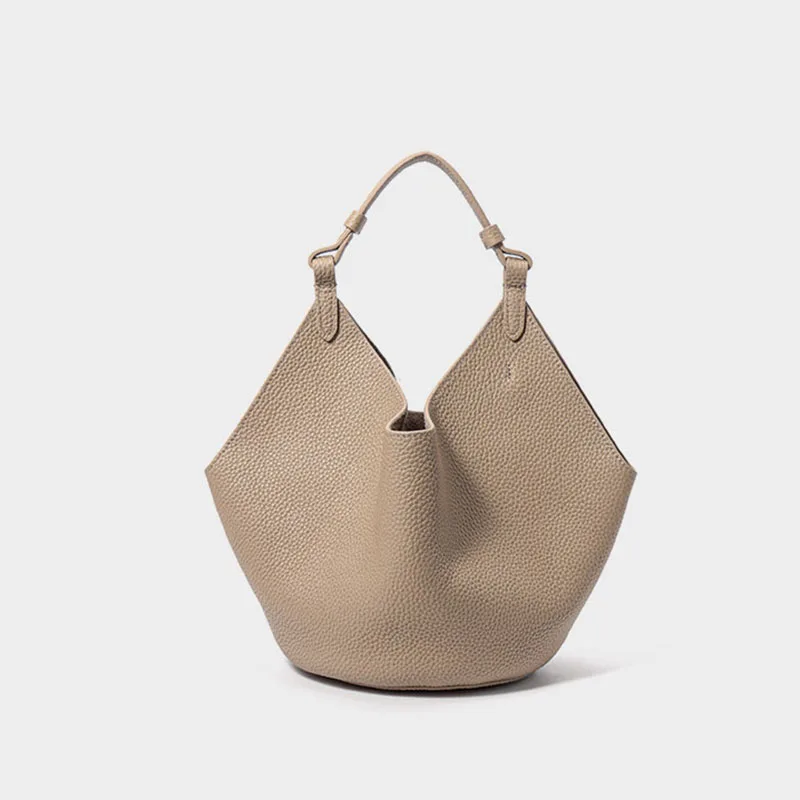 Genuine leather bucket bag 2025 niche design large capacity shoulder bag head layer cowhide high quality women's hand tote bag