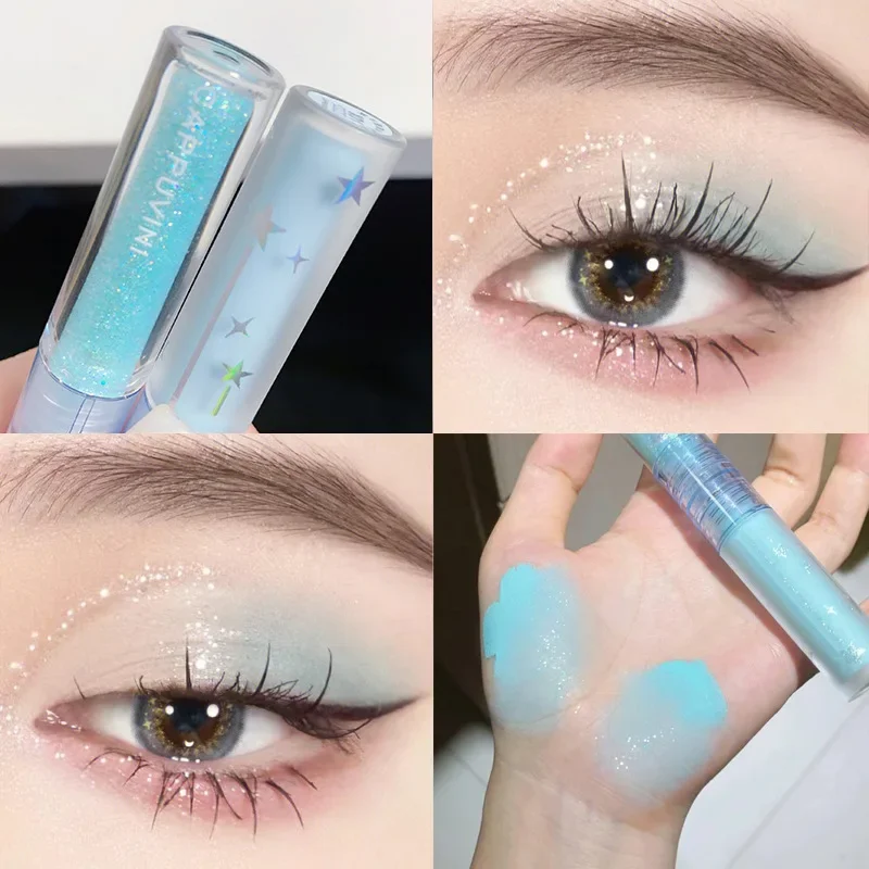 2 In 1 Double-head Glitter Liquid Eyeshadow Brightening Lightweight Waterproof Matte Blue-green Summer Lying Silkworm Eye Makeup