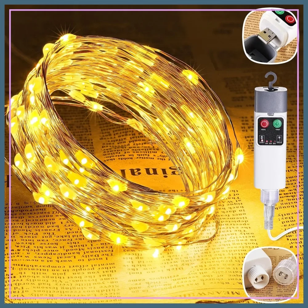 

33FT 100LED Rechargeable Outdoor String Lights with 13 Modes, Timer, Waterproof for Tent, Garden, Patio, Travel (Warm White)