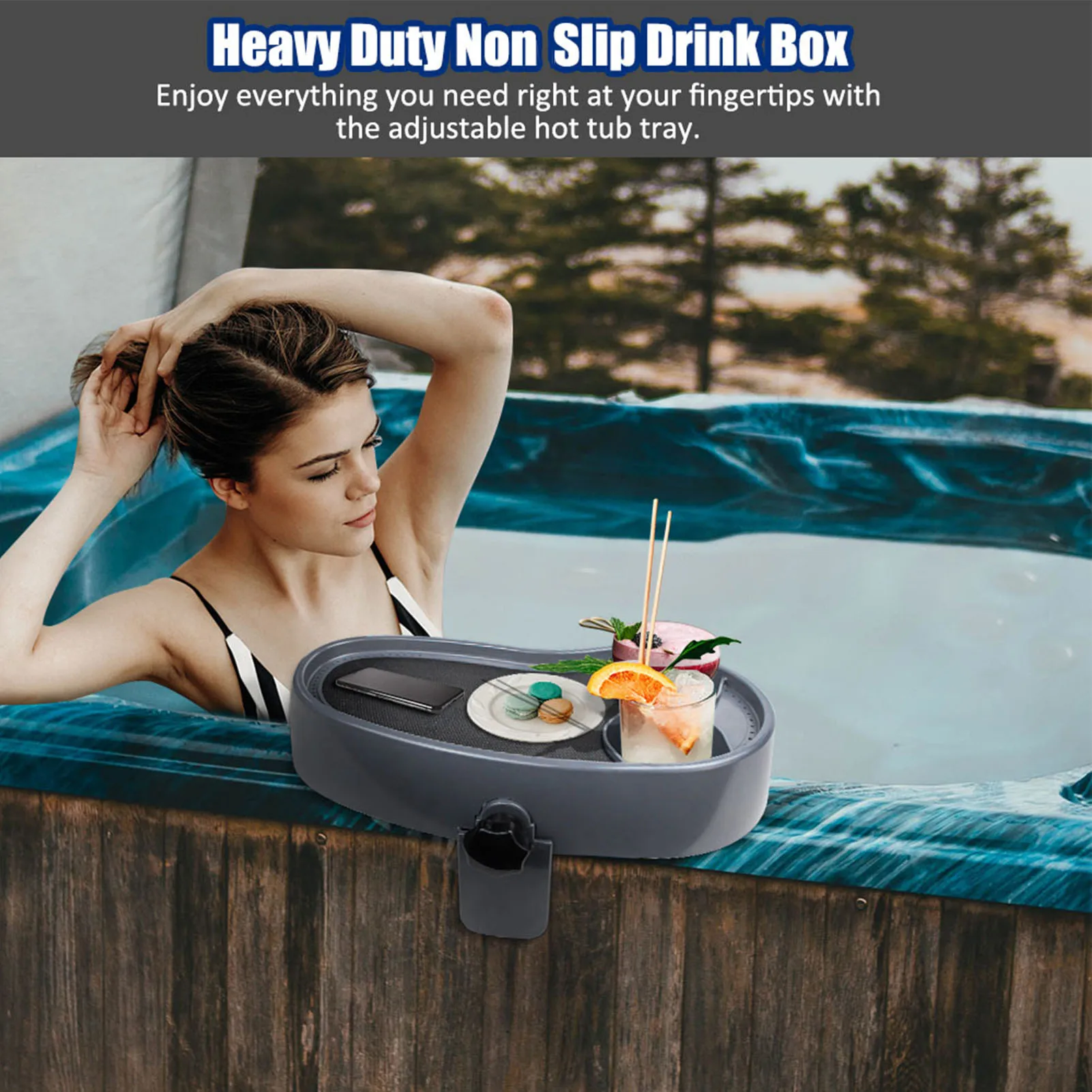 Hot Tub Tray Adjustable Plastic Anti Slip with Cup Holder Hot Tub Serving Tray for Beverage Books Food Anti Slip Hot Tub Tray
