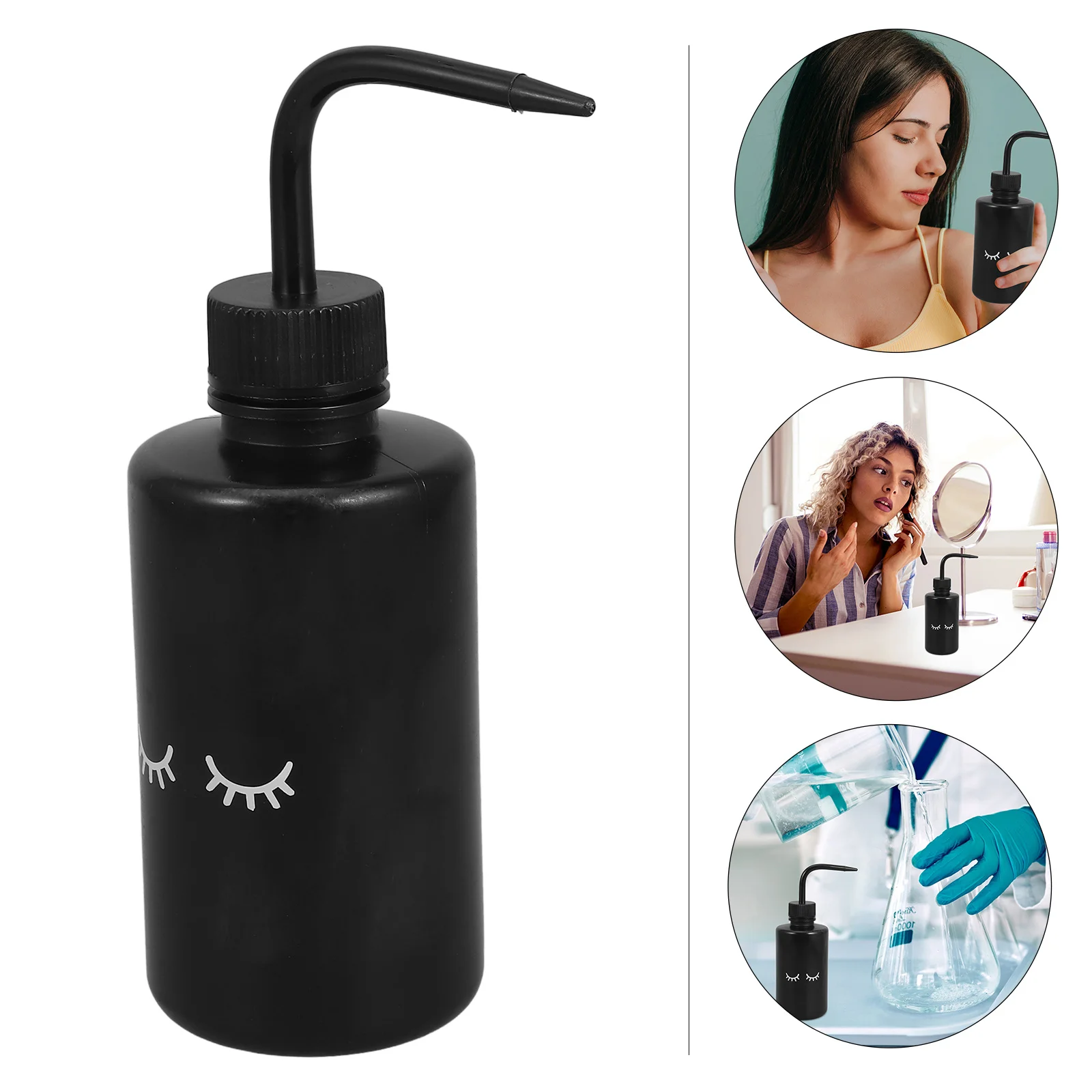 

4Pcs Eyelash Water Bottle with Curved Spout for Effective Lash Base Cleaning Reusable Plastic Squeeze Bottle for Lash Supplies