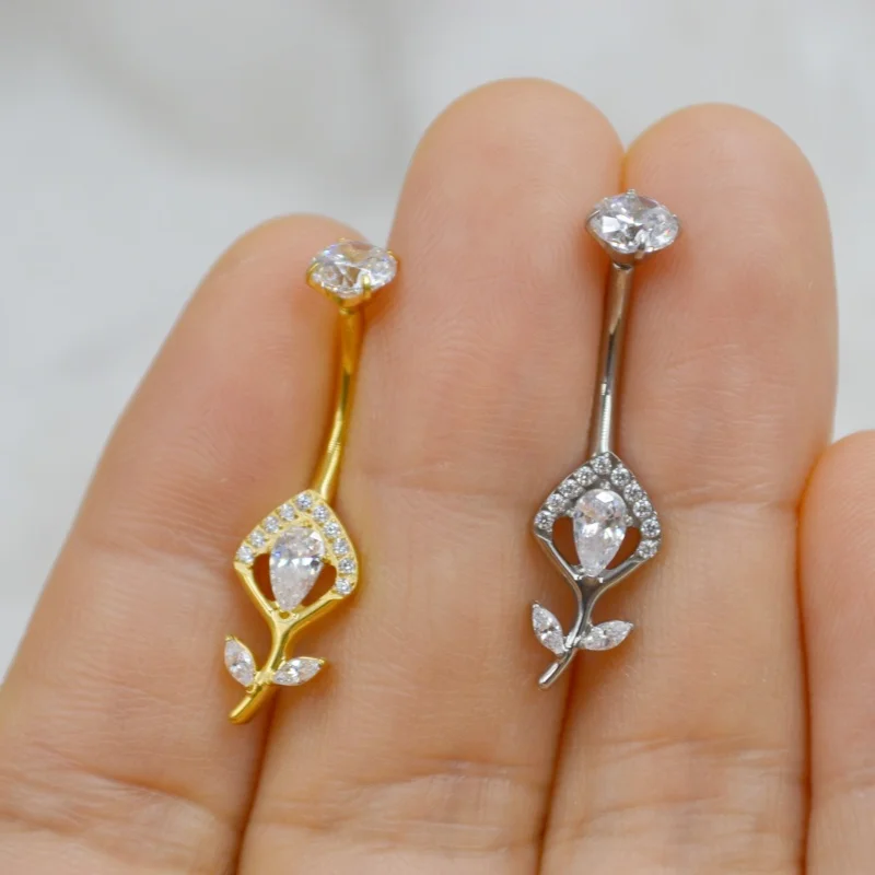 10PCS Body Jewelry-G23 Titanium New Flower CZ Navel Belly Button Curve Navel Piercing Barbells