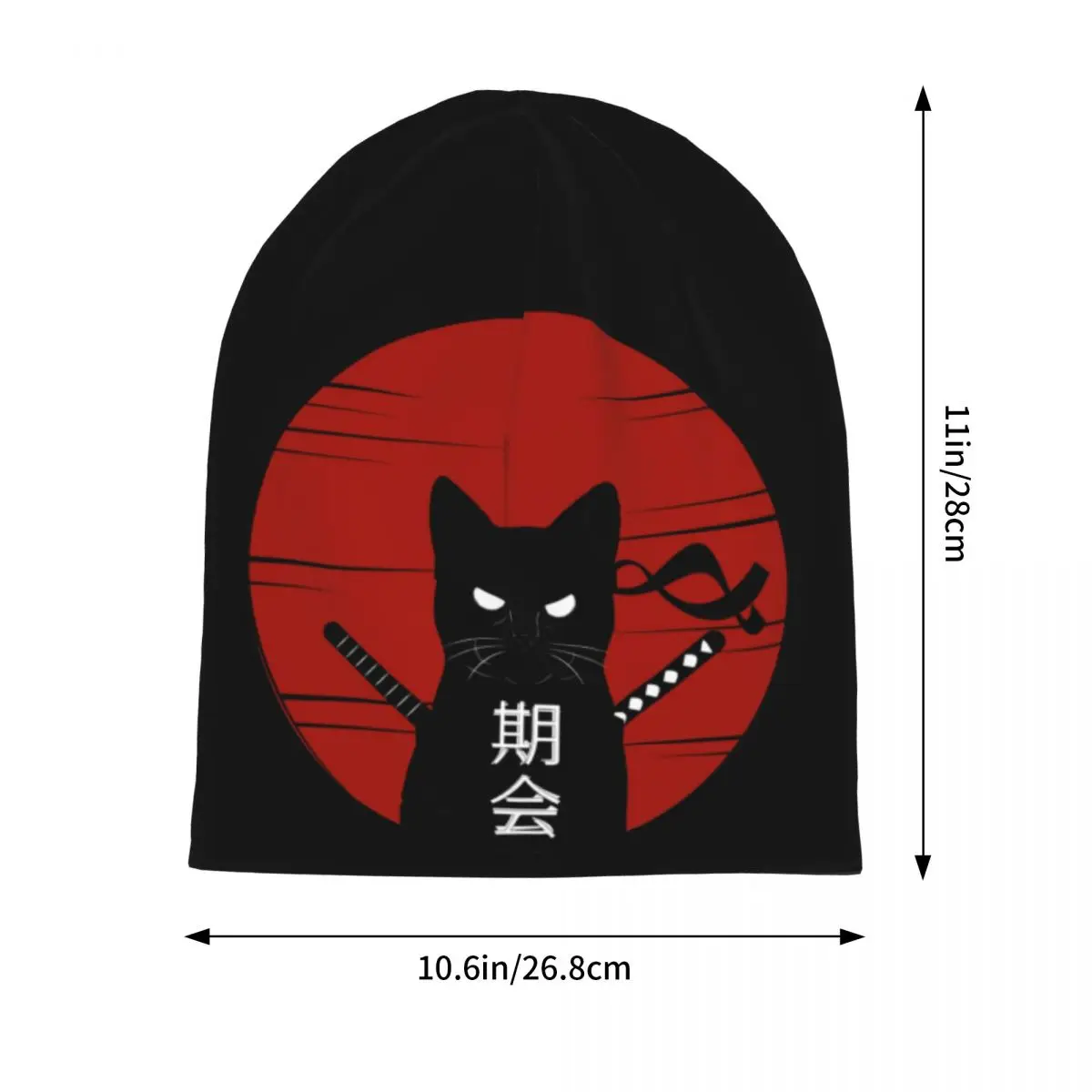 Ninja Cat Samurai Beanie Hats Red Sun Bonnet Hats Adult Unisex Street Kpop Skullies Beanies Autumn Custom Elastic Caps