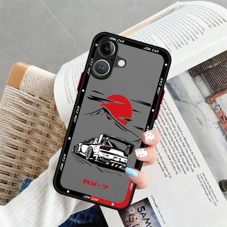 Чехол для Apple iPhone 15 16 14 Plus 12 13 11 Pro Max XS Max 7 8 17 Air 13 Mini Soft Cover японский JDM Drift Car Red Sun