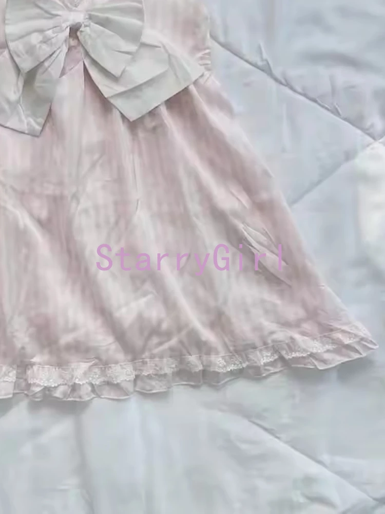 和風レースストライププリントトップス レディース 新デザイン セクシー ノースリーブ サスペンダー付き 原宿系ファッション スリム リボン付き 服 2025