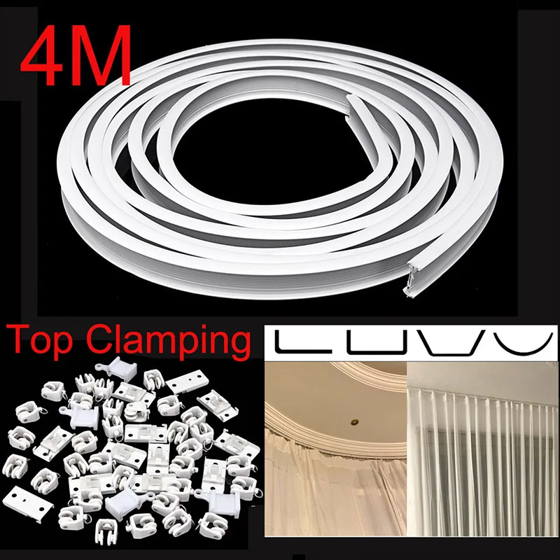 4M Top Clamping Curved Curtain Track Rail Flexible Ceiling Mounted Straight Windows Balcony Curtain Pole Accessories F2