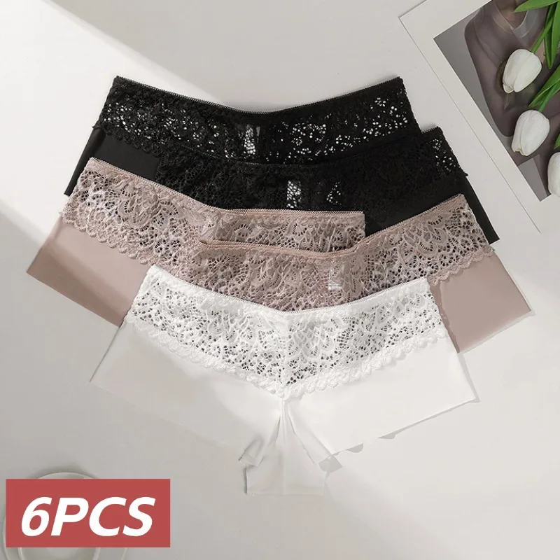 6 Pieces Women's Sexy Panties Lace Boxers Perpective Seamless Female Underwear Temptation Boyshorts Boxer for women Lingerie Hot