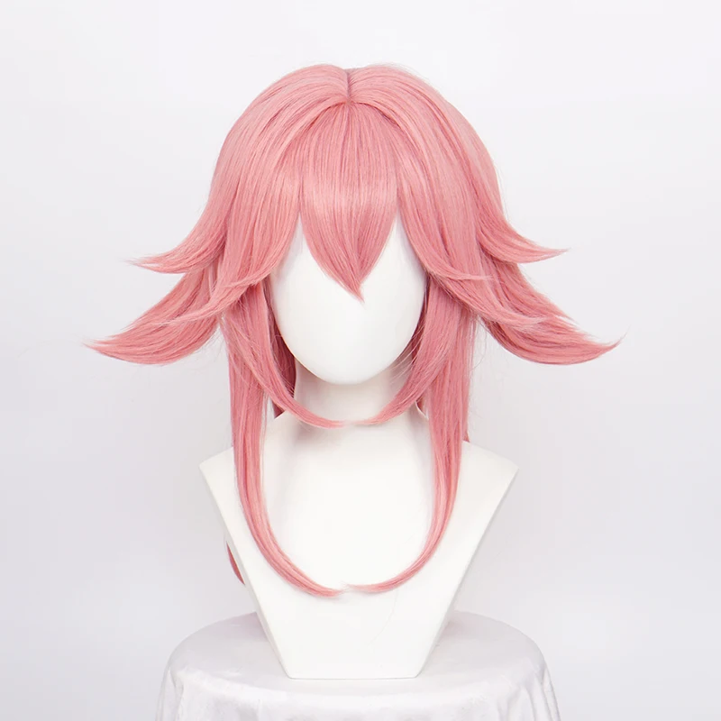 Genshin Impact Yae Miko Cosplay Wig Scalp Simulation Pink Long Styled Synthetic Hair + Free Wig cap