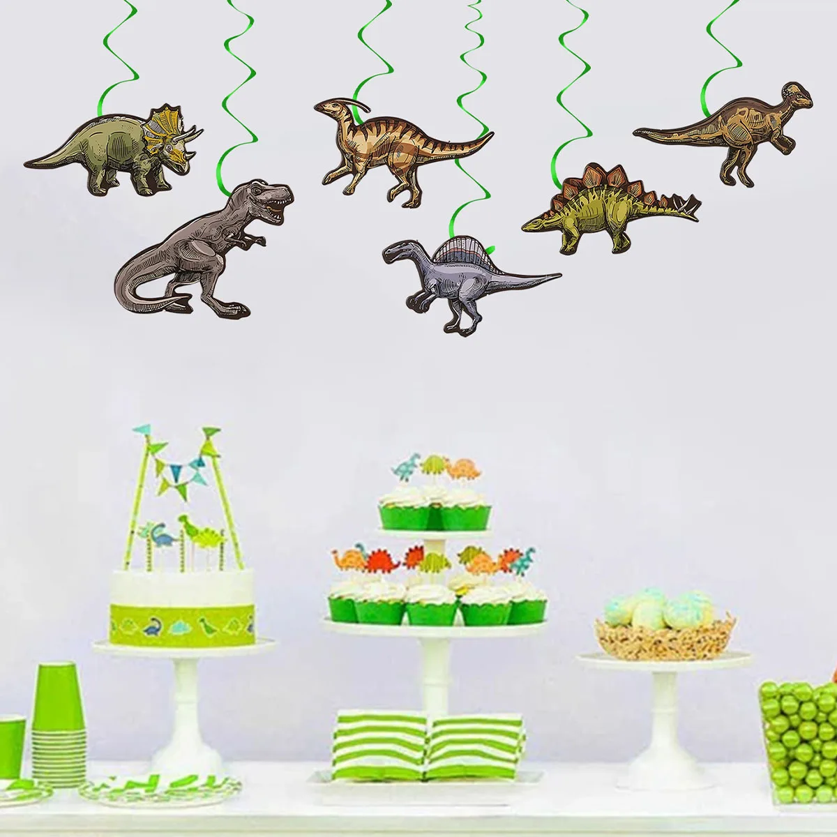 Dinosaurier-Geburtstagsparty-Dekoration T-Rex Girlande Hängende Wirbel-Deko Kinder Jungen Geburtstagsdeko Dino-Geburtstagsparty-Deko Wirbel-Deko – Detail 6