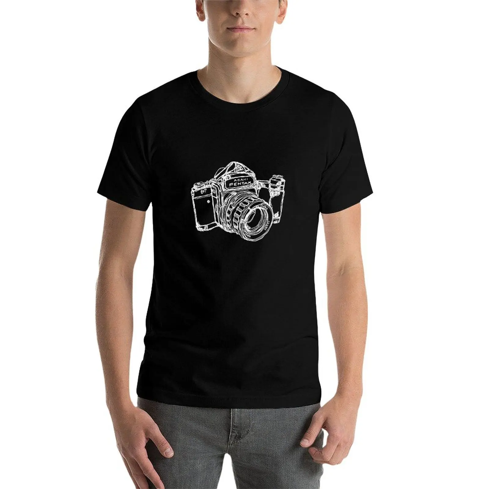 Pentax 6X7 Medium Format Camera WHITE INK T-Shirt man t shirt cotton man t shirts luxury brand