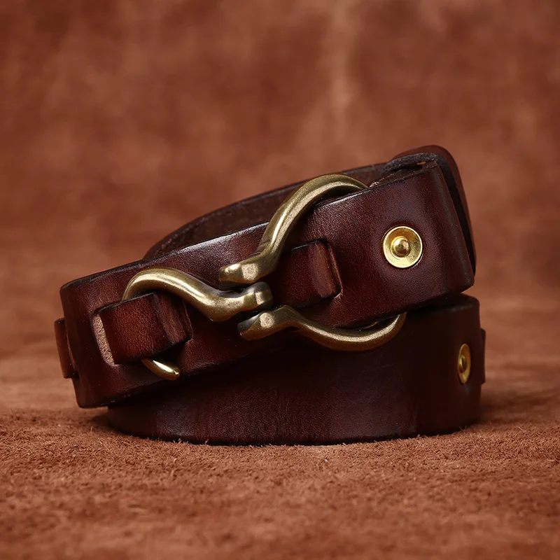 Men's Full Grain Leather Belts for Men Cowhide Male Belt Genuine Leather Copper Hook Buckle Luxury Brand Designer Waist Strap