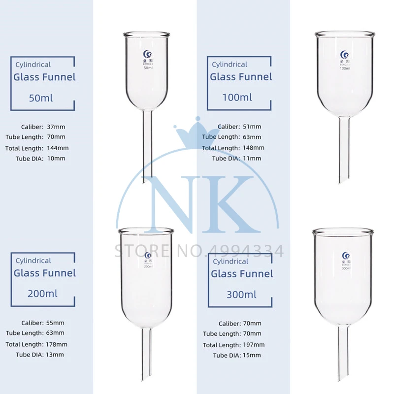 1 шт. прозрачная цилиндрическая Стеклянная Воронка от 50 мл до 1000 мл лабораторное оборудование