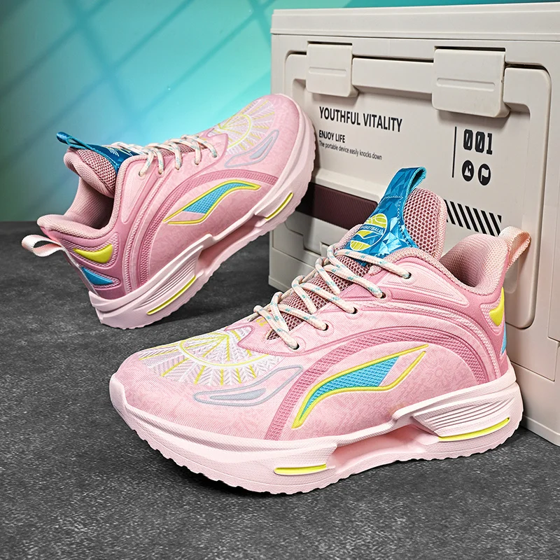 

2025 Pink Brand Children's Sports Shoes Breathable Lace-Up Basketball Shoes Boy Light Outdoor Training Shoes Girls Running Shoes