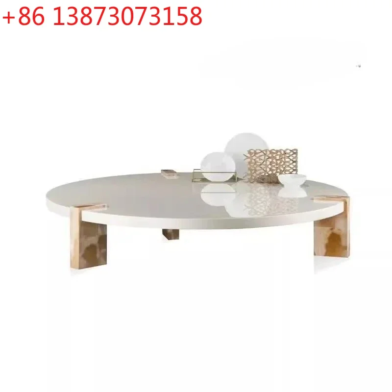 Tavolino da caffè in legno massello di lusso leggero Tavolino da tè rotondo retrò moderno di fascia alta con venature del legno