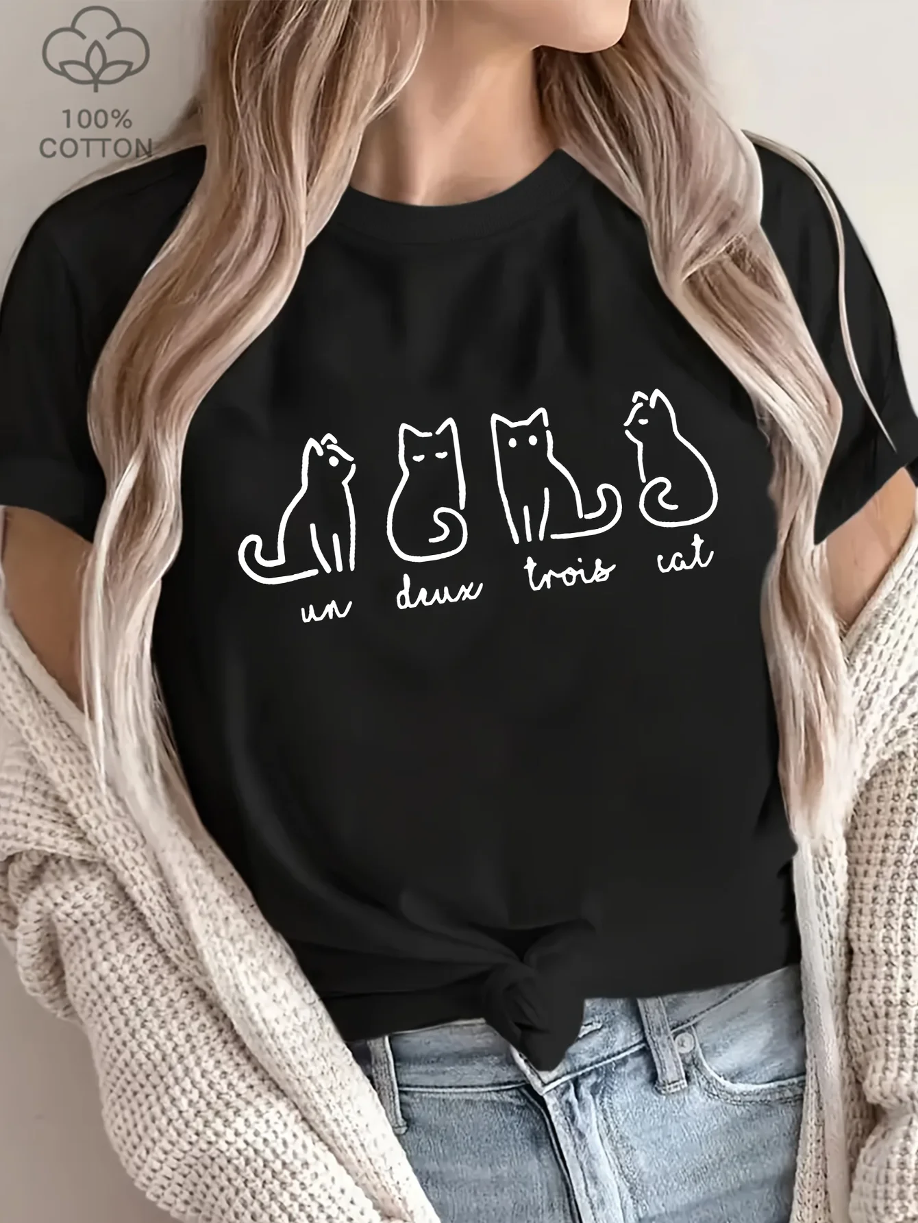 Latest Plus Size Women's T-shirt Four Cats Print Short Sleeve Loose Women's T-Shirt  Kawaii Harajuku Women Clothes