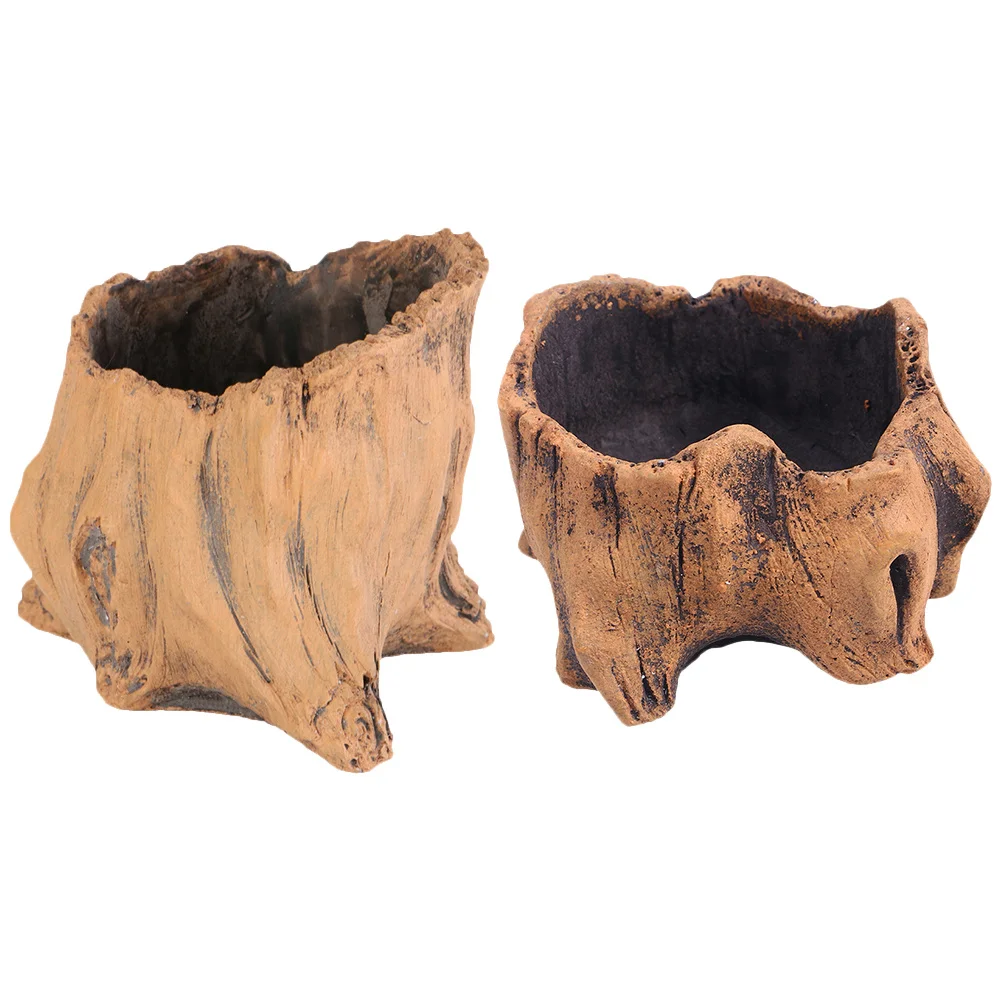 

2Pcs Creative Simulation Stump Flower Pot Cement Lightweight Durable Vintage Plant Container Garden Supplies Vintage Flower Pot