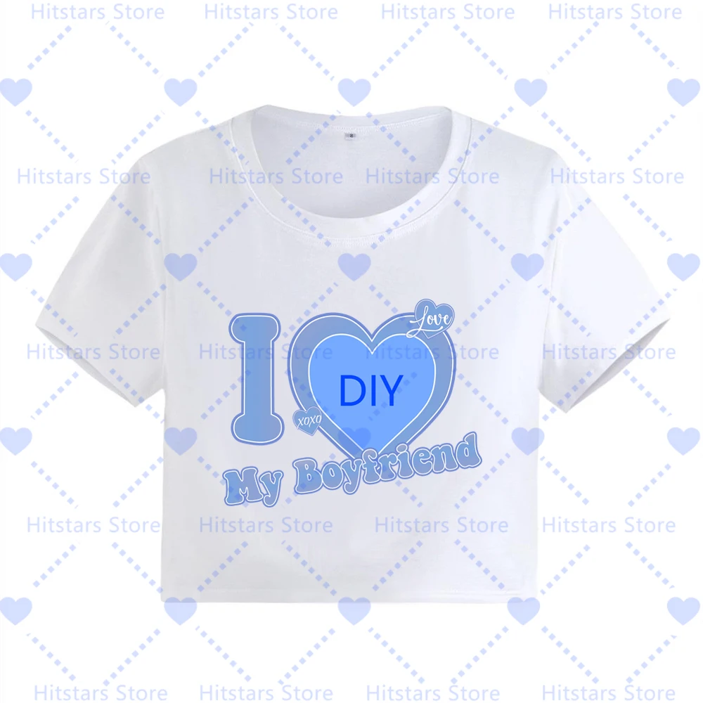 

I Love My Boyfriend Girlfriend Customize Picture Tshirt DIY CUSTOMIZE Print Crop Tops Custom Graphic Women's Gift Y2K Baby Tees