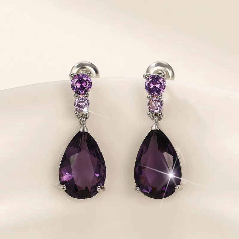 Huitan 2022 Trend Colored Cubic Zirconia Dangle Earrings for Women Luxury Fashion Versatile Lady\'s Ear Earrings Wedding Jewelry