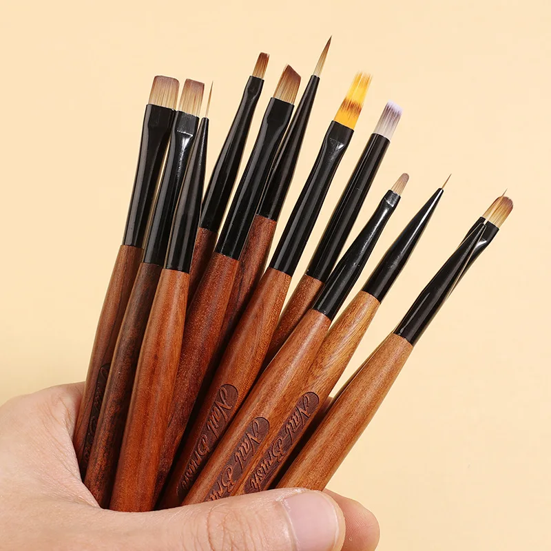 1/12개 네일 아트 브러쉬 12개 네일 라이너 브러쉬 네일 페인팅 펜 아크릴 UV 젤 브러쉬 크리스탈 옴브레 매니큐어 도구 네일 브러쉬