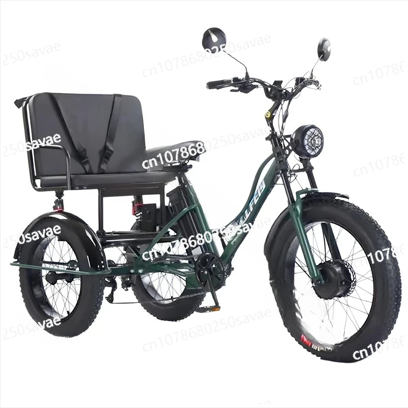 

Wheel Fatbike Electric Bicycle for Men High Power with Passenger Seat 48V 750W Adult Electric Tricycle 2 Seats with Safe Belt