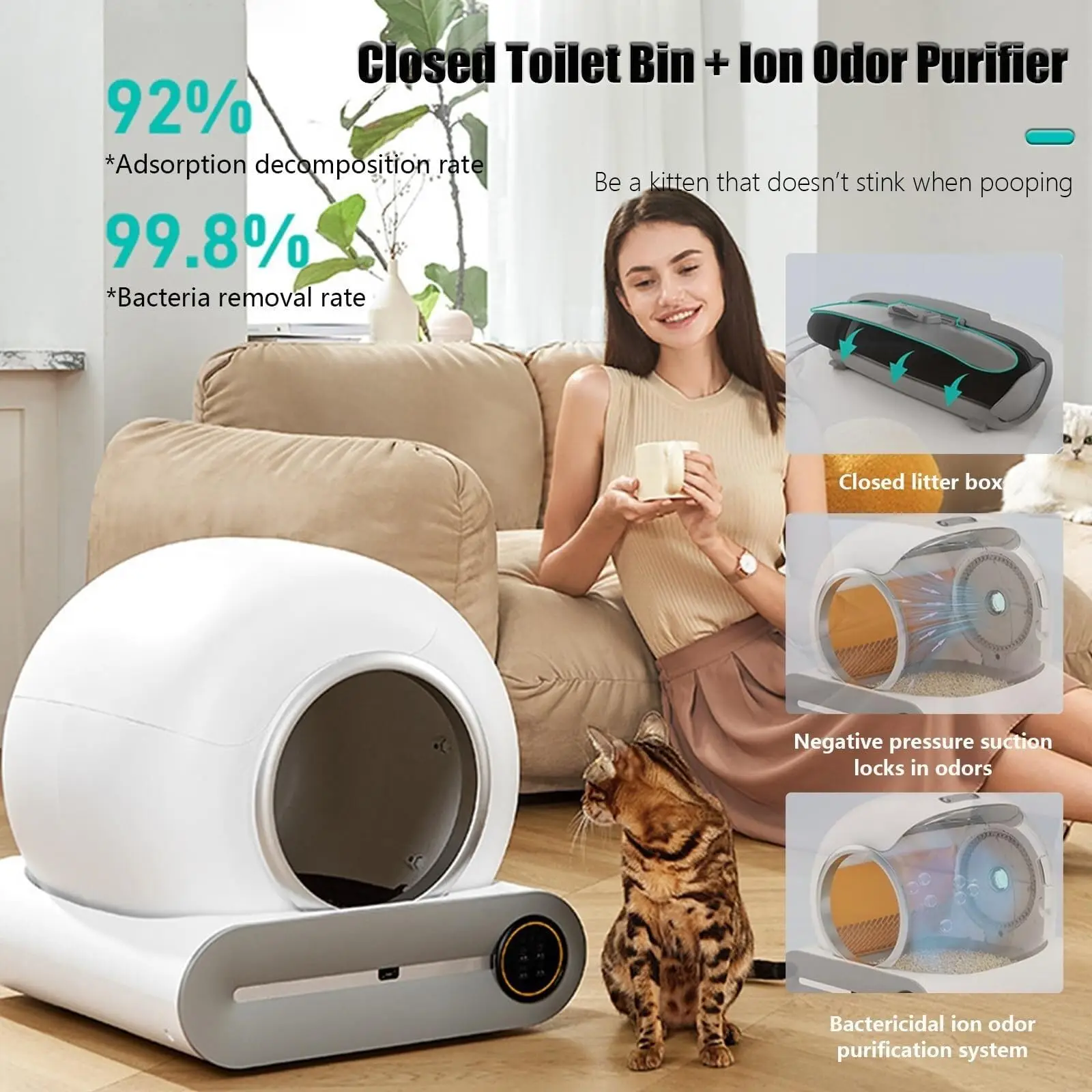 Self Cleaning Litter Box Automatic Cat Litter Box for Cats, Multiple Cleaning Tools & Mat, 68L+9L Large Capacity Robot,
