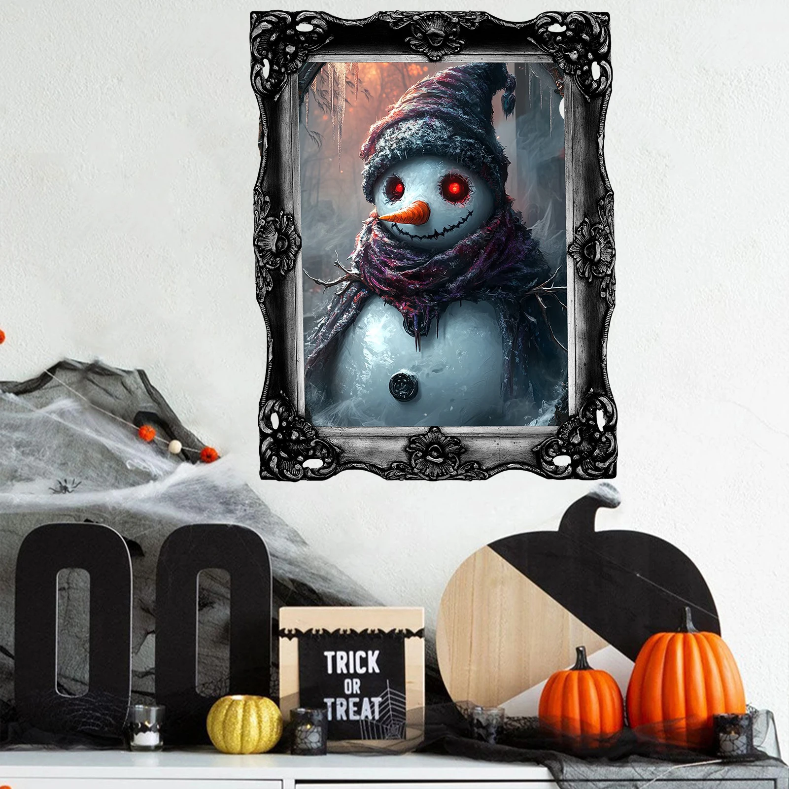 Scary Snowman Wall Sticker Spooky Halloween Decoration for Haunted House Living Room Party Background Decor