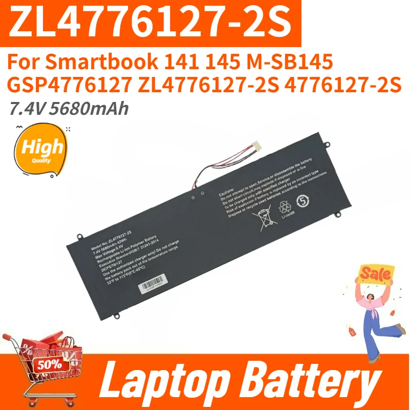 New High Quality ZL4776127-2S Laptop Battery 7.4V 5680mAh For Smartbook 141 145 M-SB145 GSP4776127 ZL-4776127-2S 4776127-2S