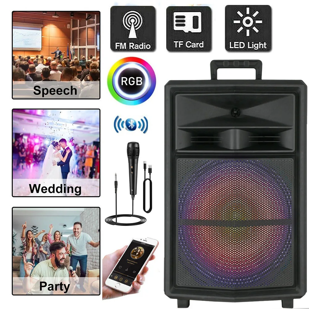 

Loud Portable Bluetooth Party Speaker 15" Subwoofer Sound System Dj Karaoke RGB Light Rechargeable Outdoor Speaker with Mic