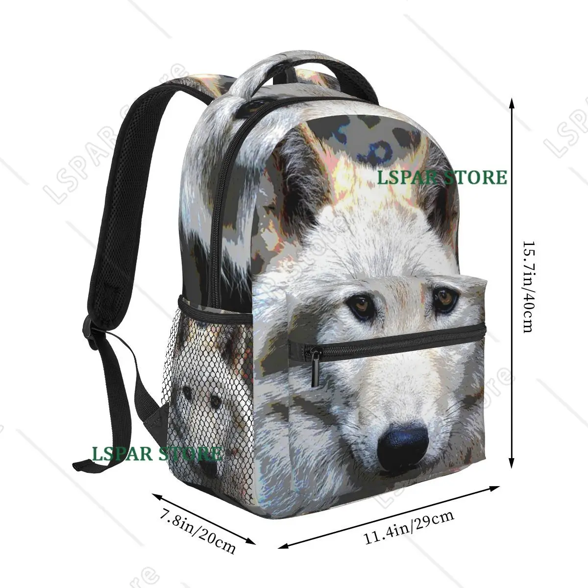 White Wolf Oil Painting Print Student Backpack School Bag Hiking Travel Daypack for Boys Girls Fashion Bookbag Shoulder Bags